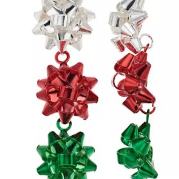 NEW HOLIDAY GIFT BOWS TIER METAL EARRINGS RED GREEN SILVER - Picture 2 of 8